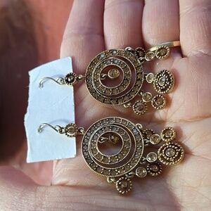 Women's Monet Signed Chandelier  Goldtone Dangle Drop Earrings
